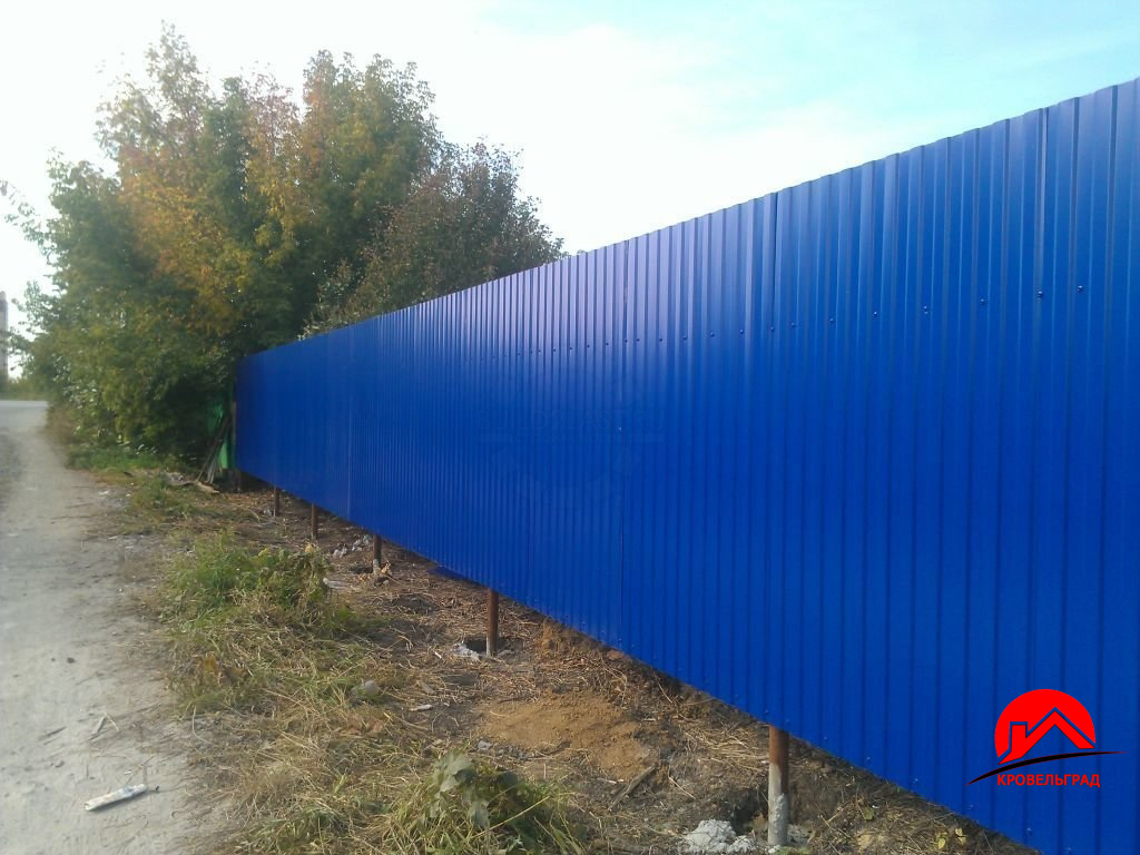 Забор из профнастила синего цвета фото
